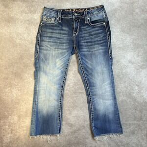 Rock Revival Womans July Mid-Rise Curvy Boot Rhinestones Jeans (*30x27) raw hem